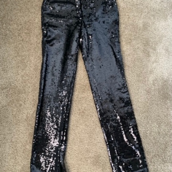 NEW Zara Sequinned Black High Waist Trousers Pants - Picture 8 of 11